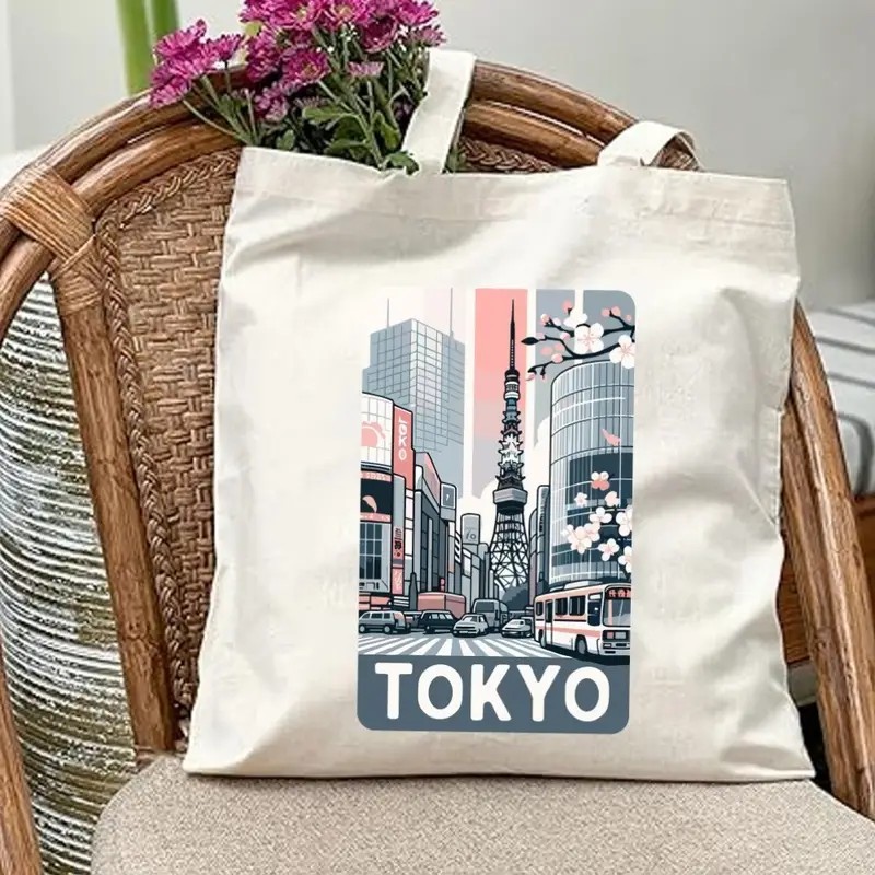 Women Bags Collection - Aesthetic Tokyo Cityscape Canvas Tote Bag