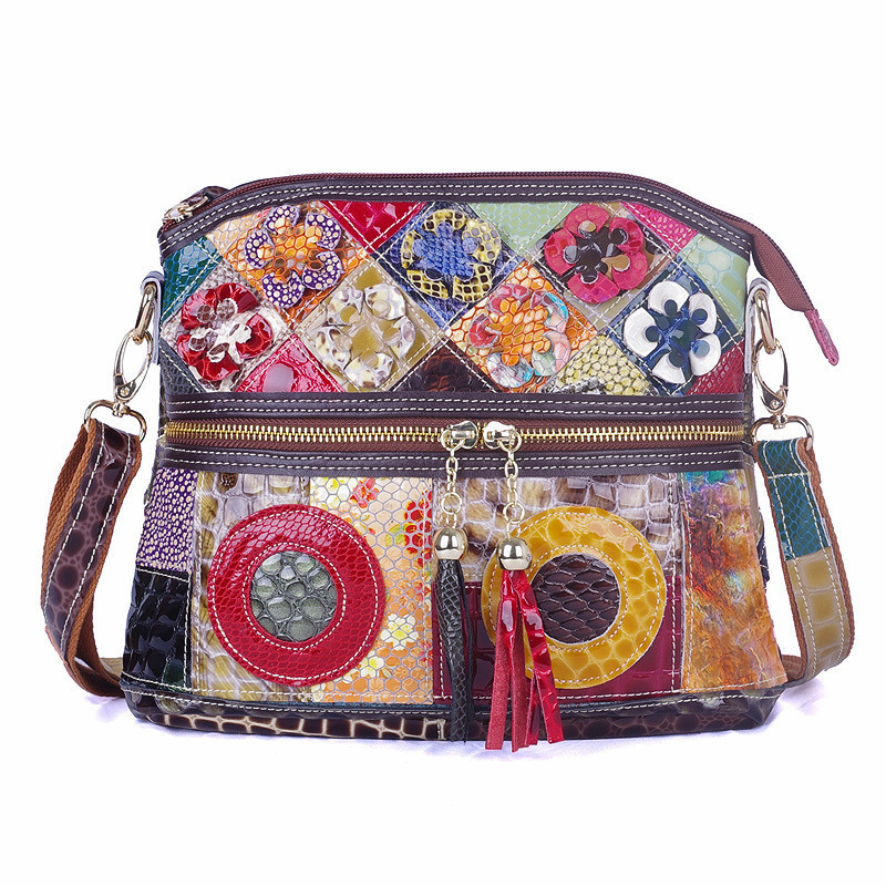 Women Bags Leather - Trendy Snake Skin Pattern Tassel Leather