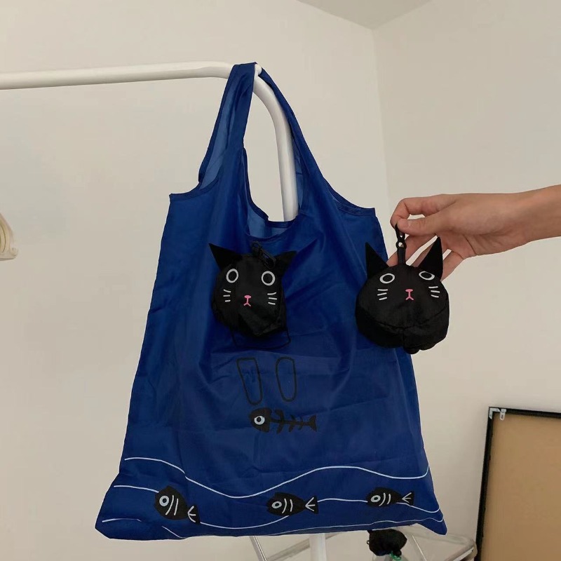 Women'S Young Bags - Cute Black Cat Foldable Reusable Shopping
