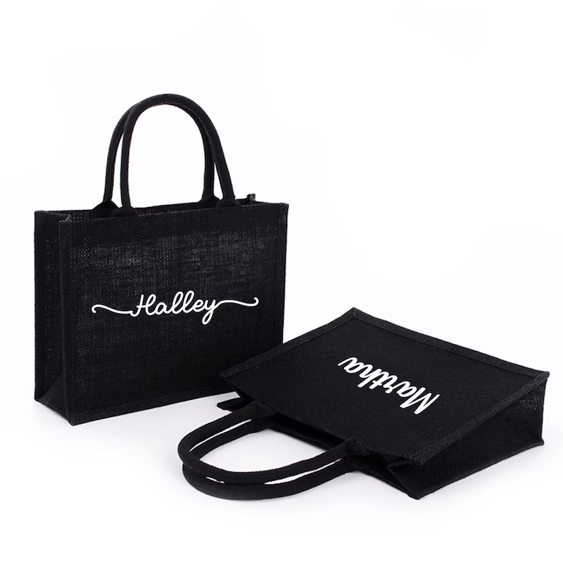 Personalized Black Burlap Tote - Women Bags Jute review and price