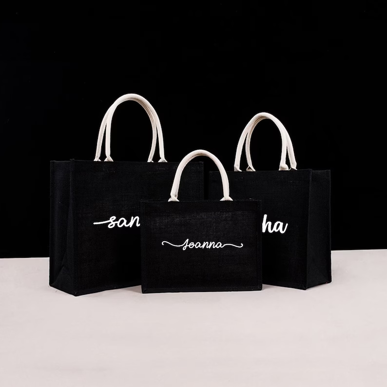 Personalized Black Burlap Tote - Women Bags Jute review and price