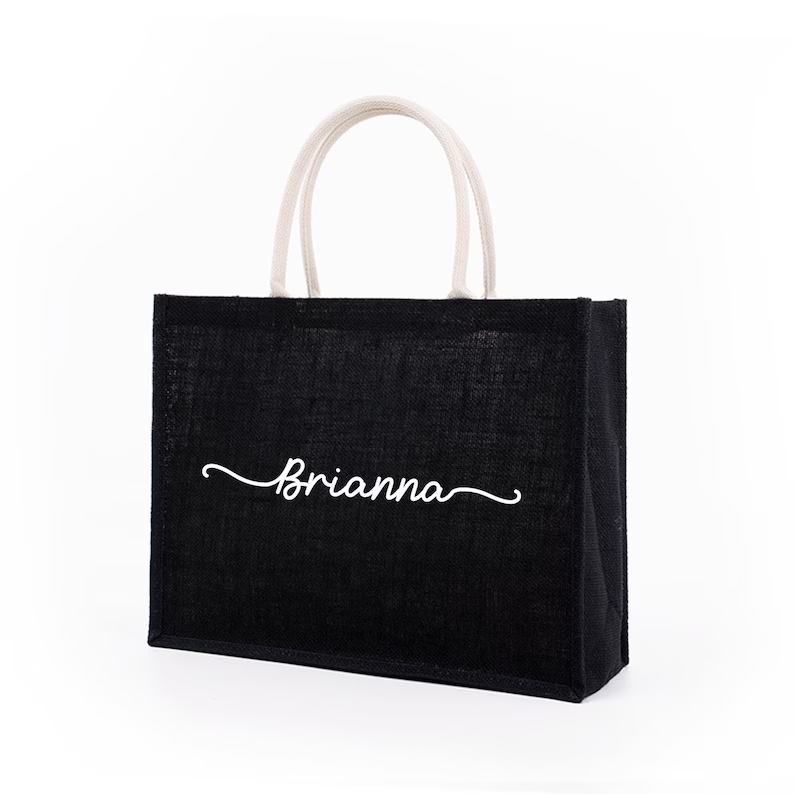 Personalized Black Burlap Tote - Women Bags Jute review and price